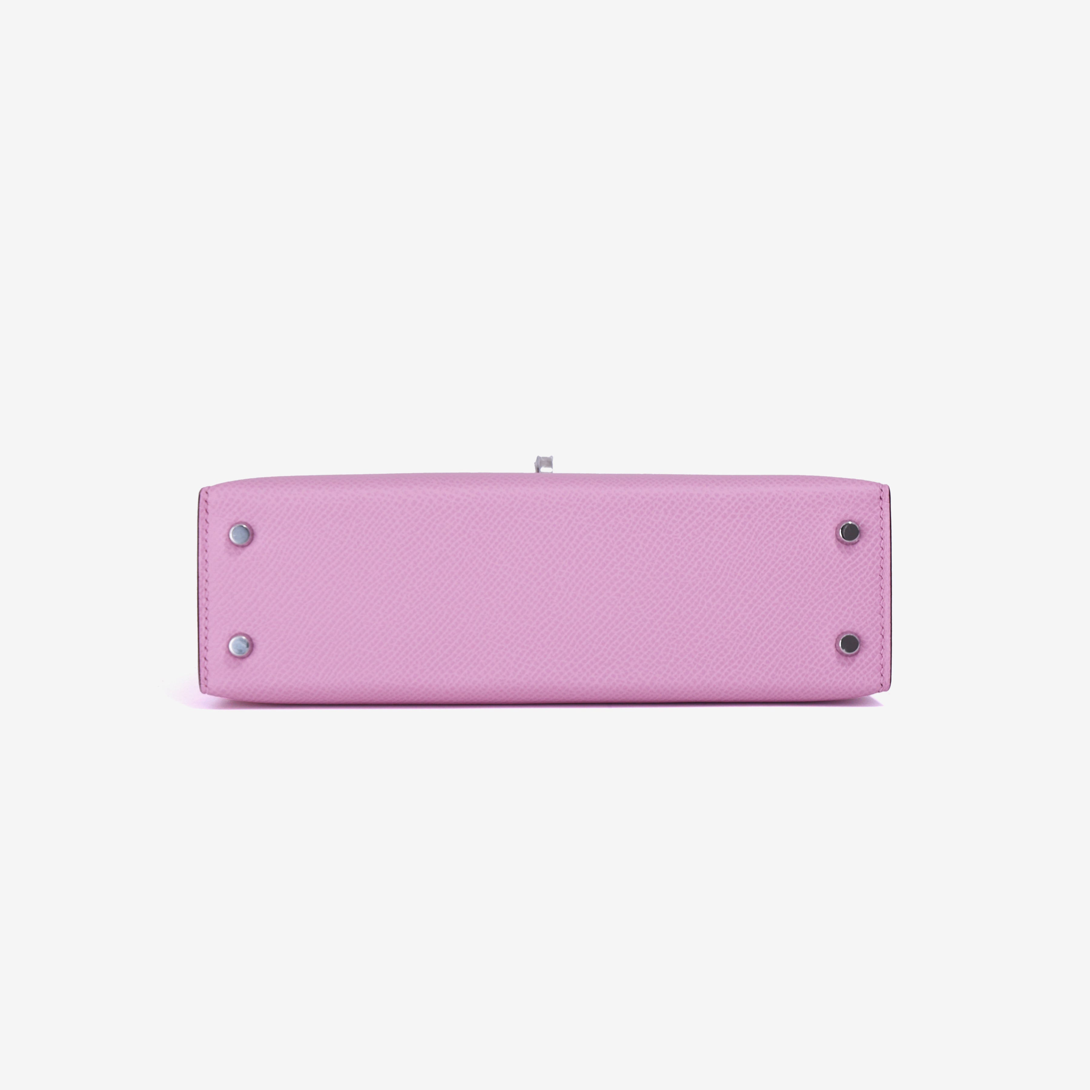 Hermès Mini Kelly 20 in Mauve Sylvestre Epsom Leather with Palladium Hardware bottom view