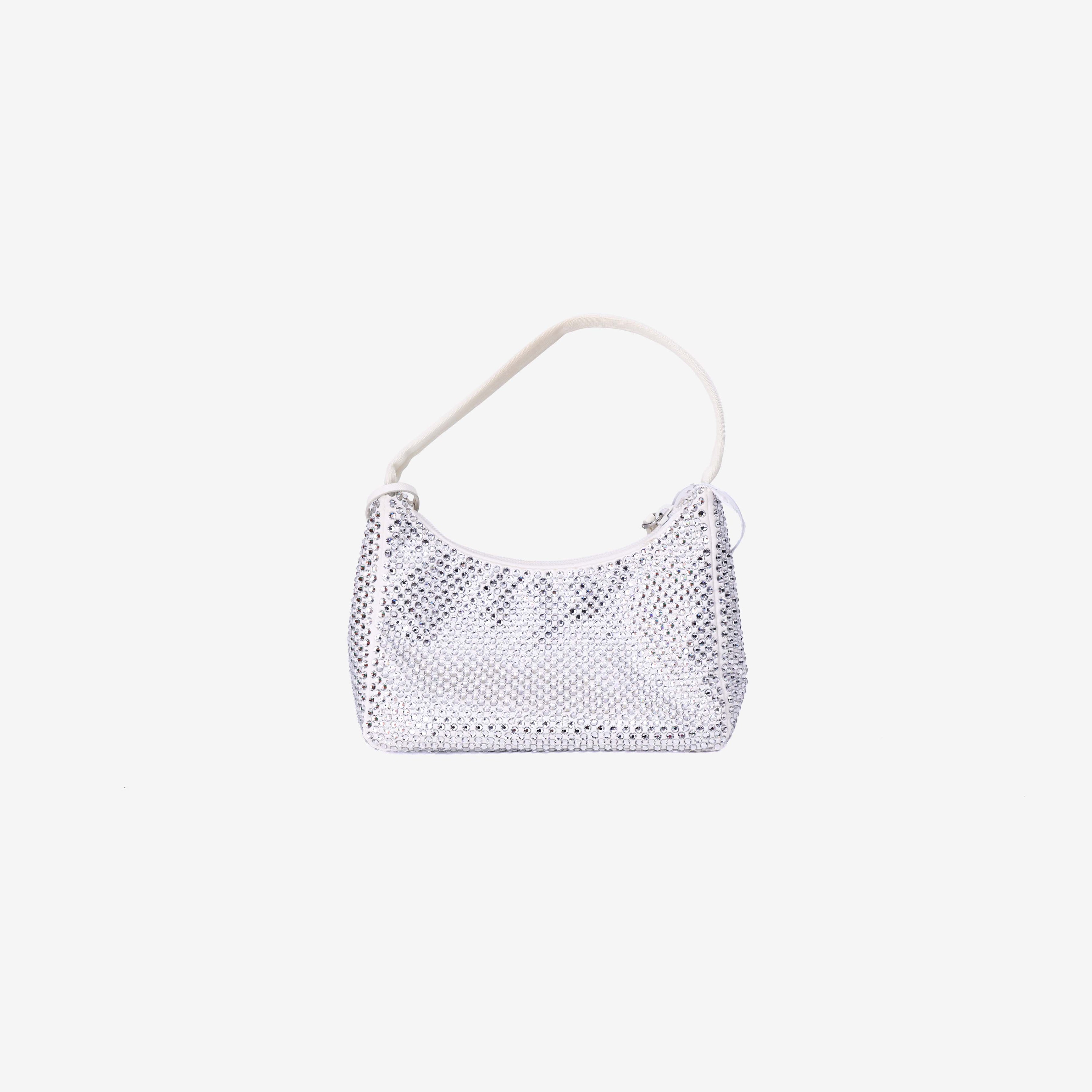 Prada Crystal Shoulder Bag in White Crystal Embellished Canvas back view