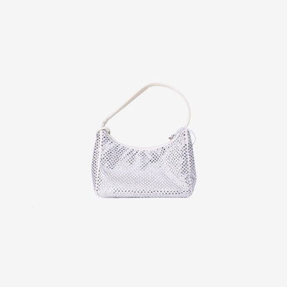 Prada Crystal Shoulder Bag in White Crystal Embellished Canvas back view