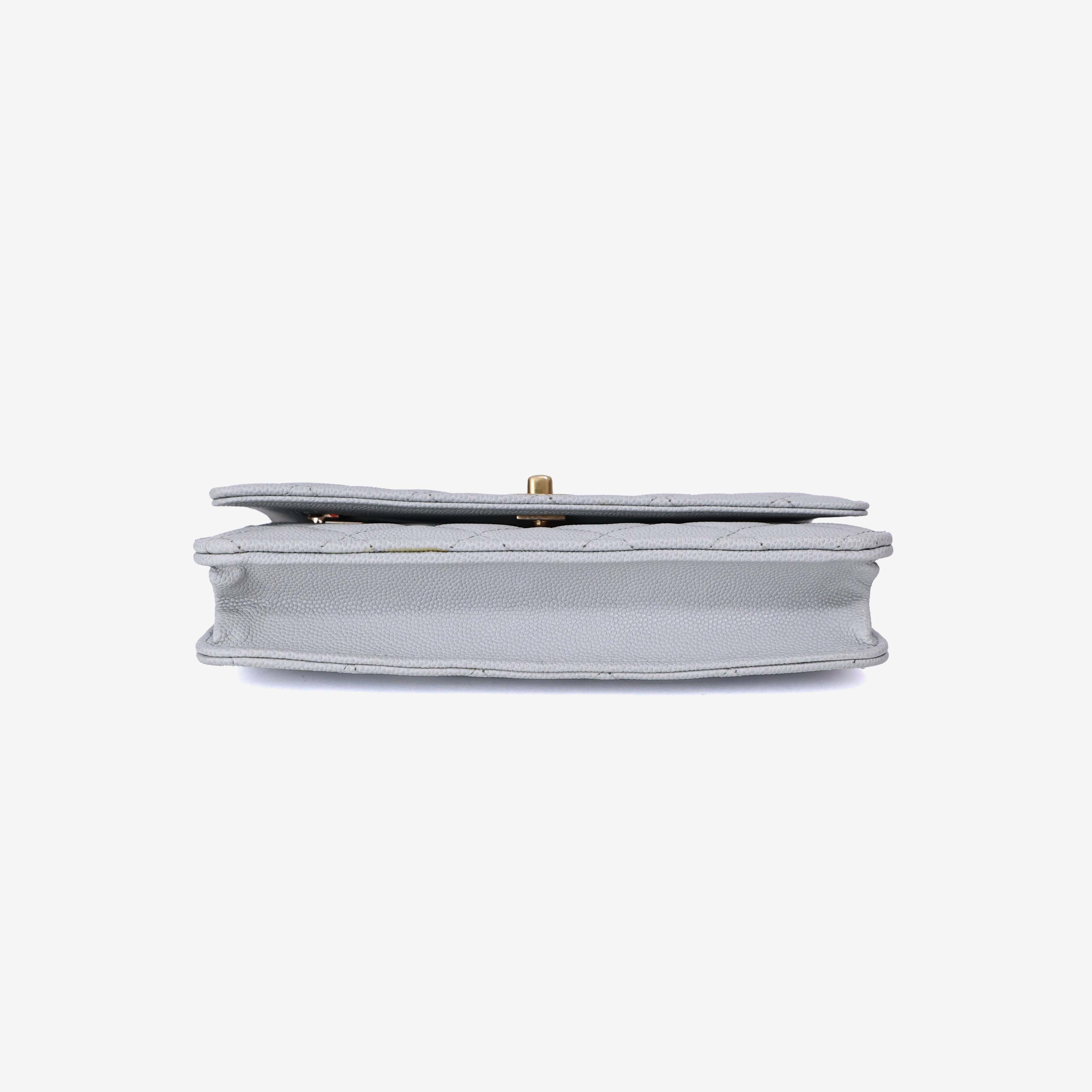 Chanel Wallet on Chain in Grey Caviar Leather with Gold Hardware bottom view