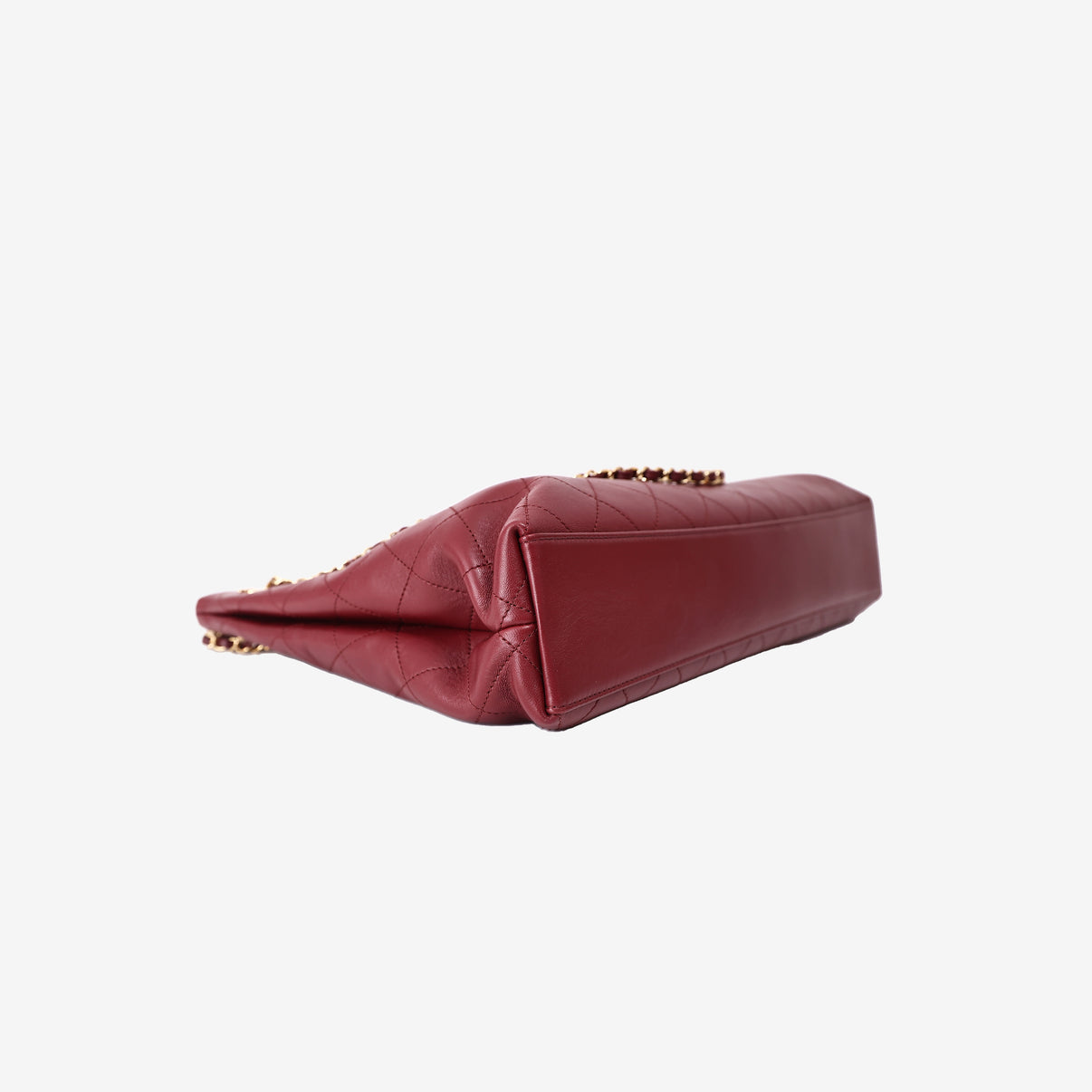 Chanel Large Shopping Bag in Burgundy Lambskin Leather with Gold Hardware (SS26) bottom side view