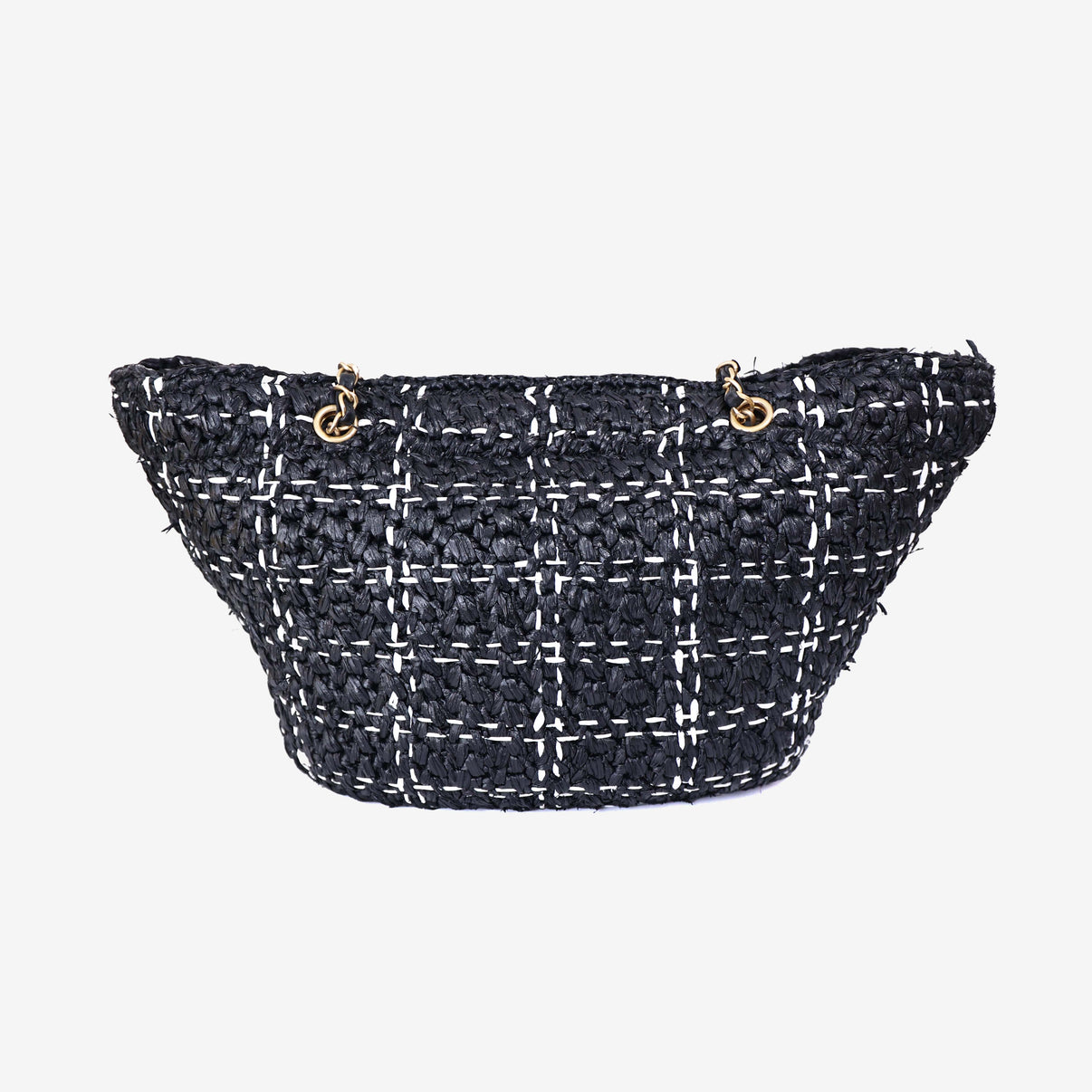 Chanel Raffia Effect Tote in Black/White Tweed Raffia Effect with Gold Hardware back view