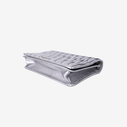 Miu Miu Matelassé Metallic Evening Bag in Silver Nappa Leather with Silver Hardware