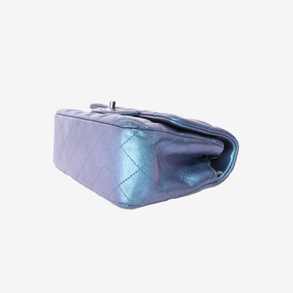 Chanel Mini Rectangular Classic Flap Bag in Iridescent Turquoise Blue Quilted Lambskin Leather with Silver Hardware