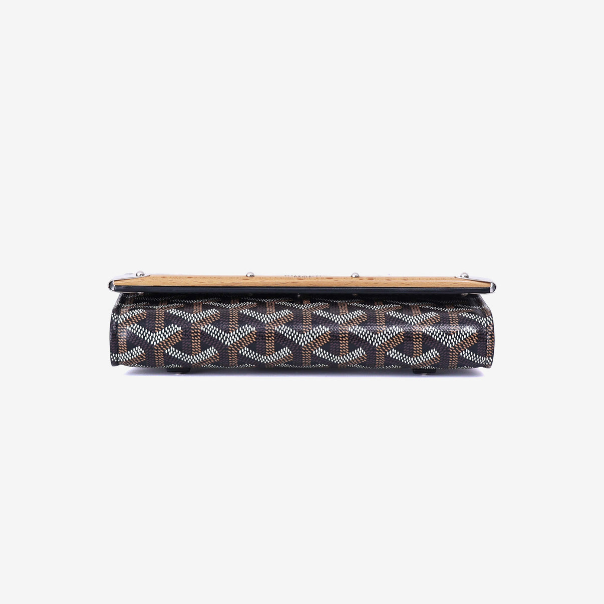 Goyard Monte Carlo PM Clutch in Black Goyardine Canvas with Leather and Wool Trim with Palladium Hardware bottom view