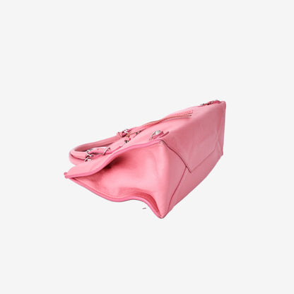 Balenciaga Papier Mini Glitter Distressed Lambskin Top Handle Crossbody Bag in Pink with Silver Hardware