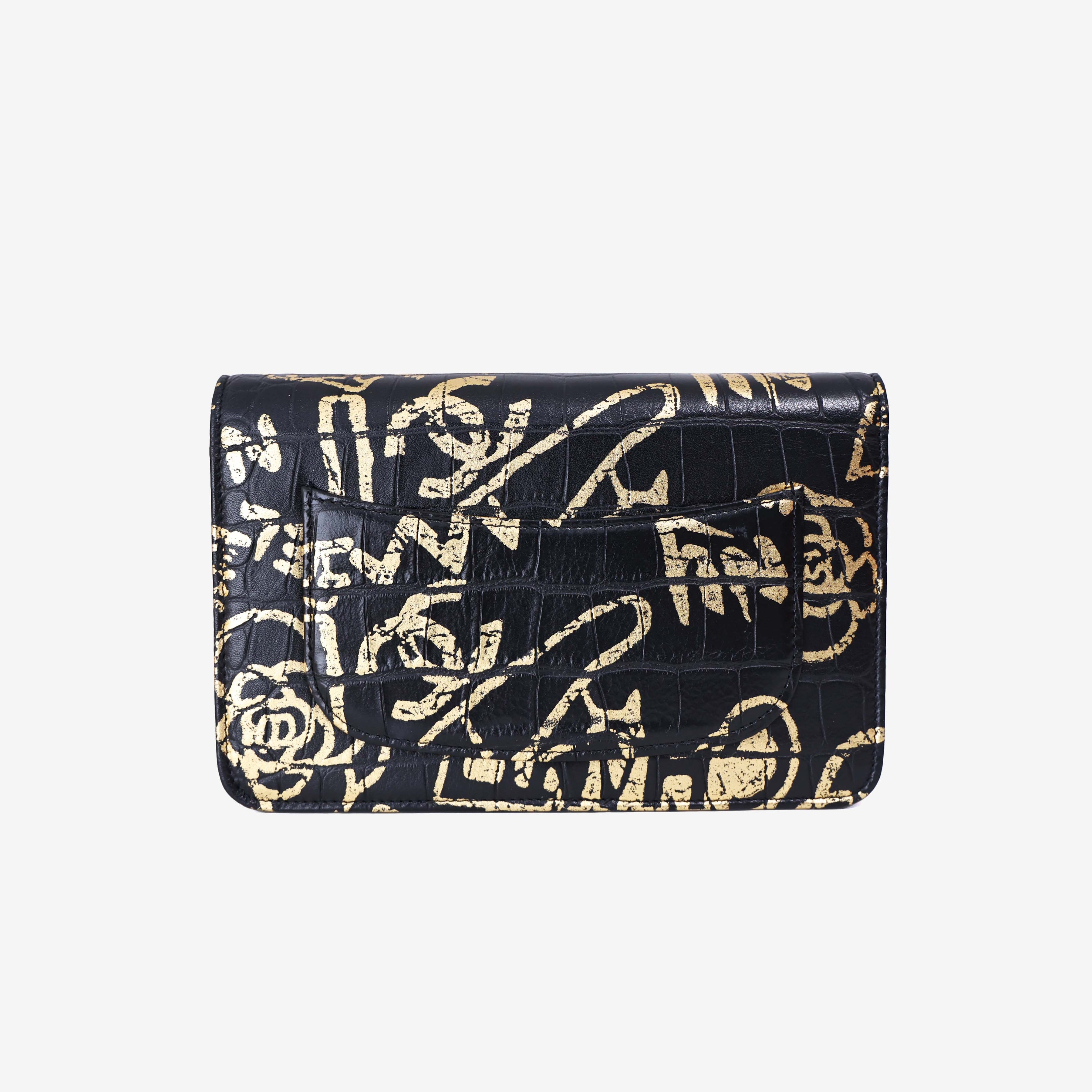 Chanel 2.55 Wallet on Chain in Black Calfskin Leather with Gold Hardware back view