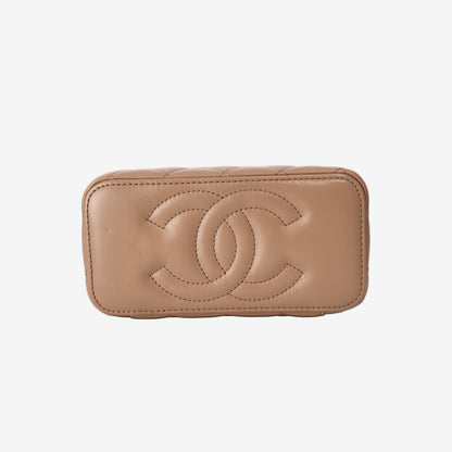 Chanel Vanity Case in Beige Quilted Lambskin Leather with Gold Hardware