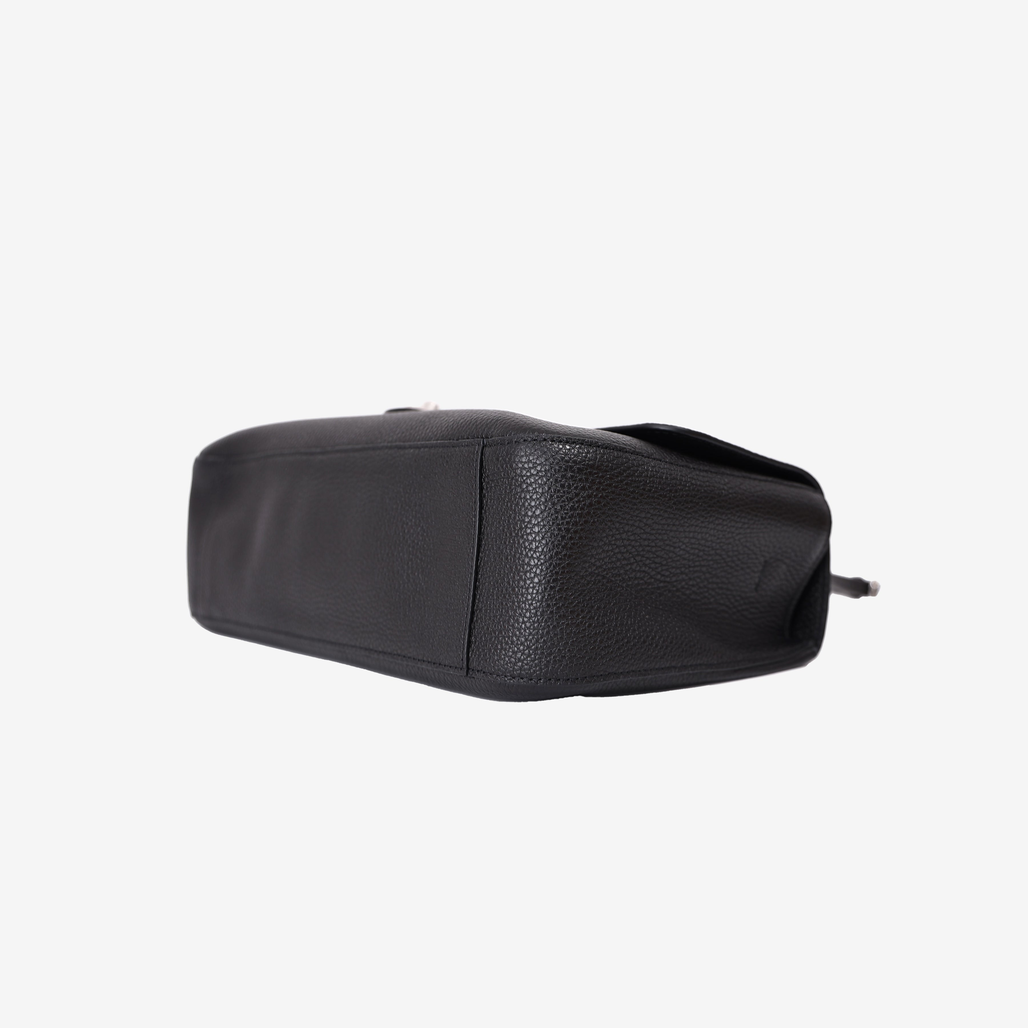 Chanel 26S Maxi Flap Bag in Black Grained Calfskin Leather with Silver Hardware bottom side view