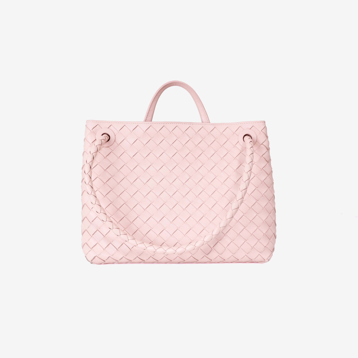 Bottega Veneta Medium Andiamo Bag in Light Pink Leather with Gold Hardware back view