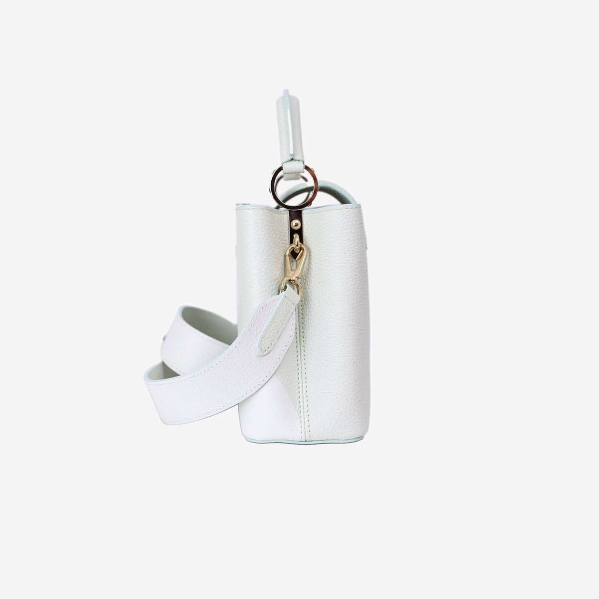 Louis Vuitton Capucines BB in Light Green Taurillon Leather with Gold Hardware side  view