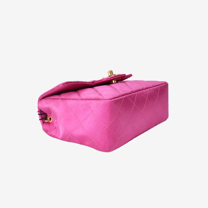 Chanel Satin Mini Classic Flap Bag in Fuchsia Pink with 24K Gold-Plated Hardware