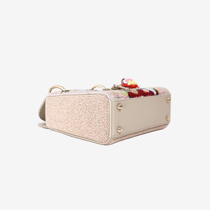 Dior Lady Dior Art Edition Mini Bag by Genieve Figgis with Multicoloured Beaded Embellishments and Gold Hardware