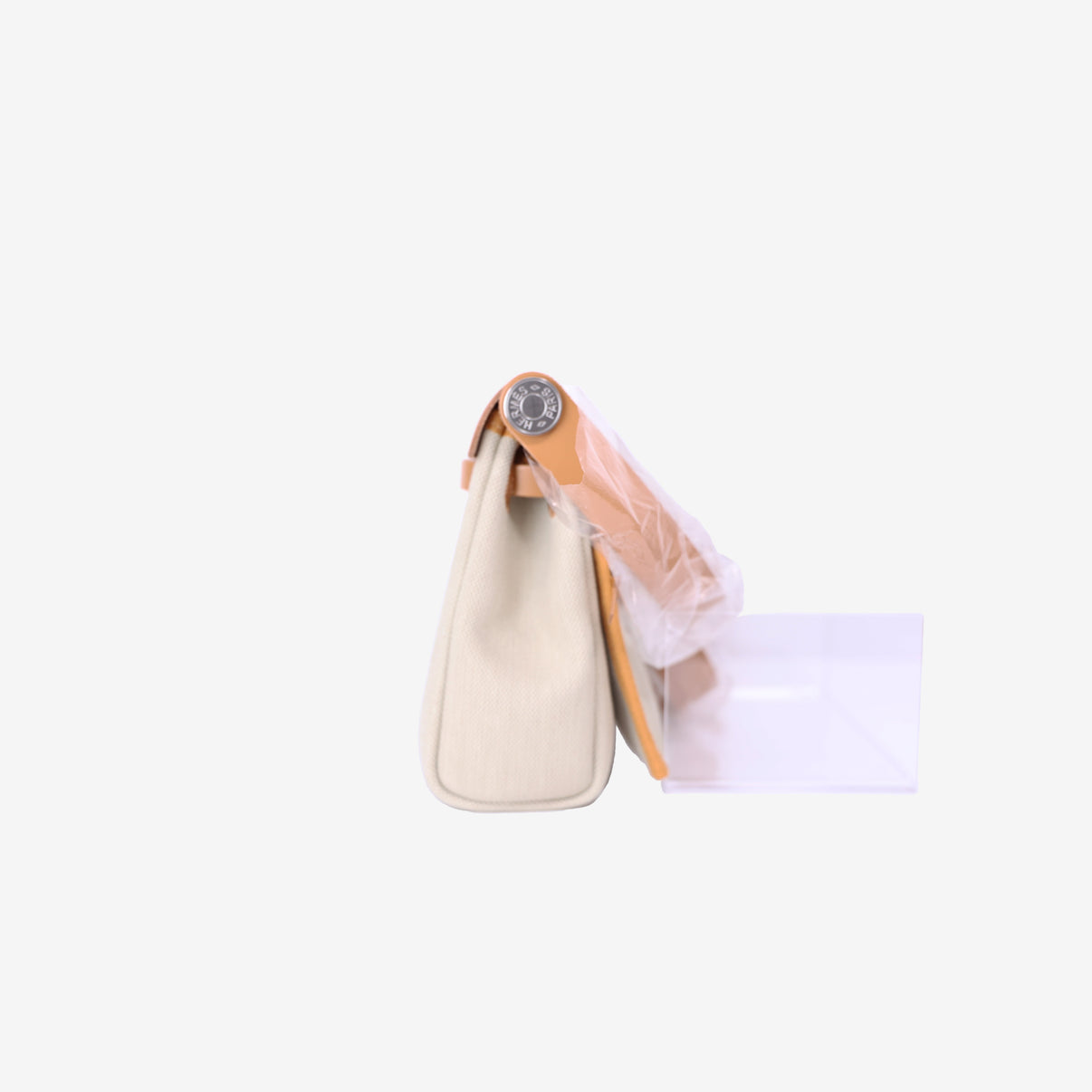Hermès Herbag Mini in Gold Canvas Leather with Palladium Hardware side view