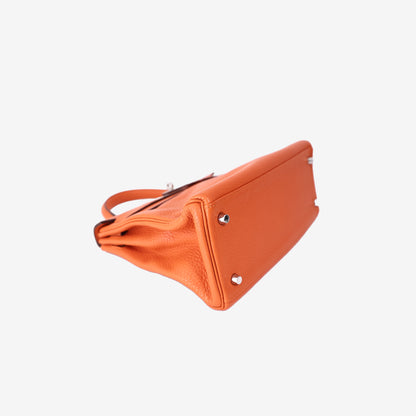 Hermès Kelly 28 in Orange Clemence Leather with Palladium Hardware
