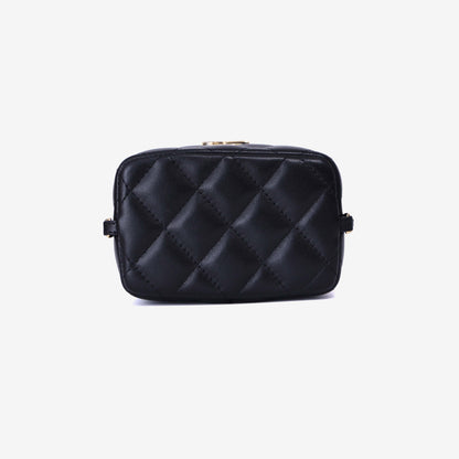 Chanel Lock Frame Vanity Case with Chain in Black Lambskin Leather with Gold Hardware