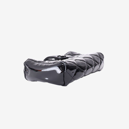 Chanel Patent Quilted Classic Pouch in Black Patent Leather with Silver Hardware