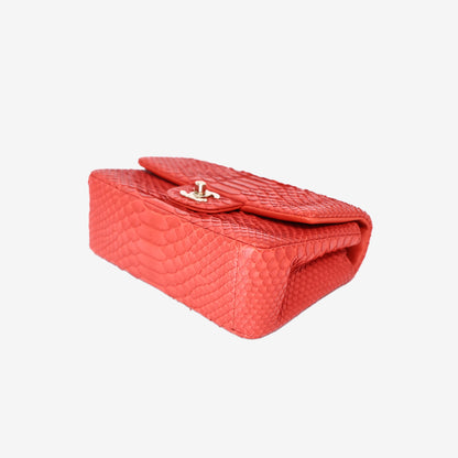 Chanel Classic Mini Rectangular Flap Bag in Red Python Skin with Gold Hardware