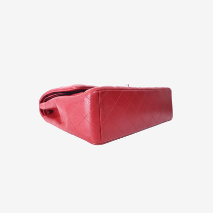 Chanel Classic Maxi Flap Bag in Red Caviar Leather with Silver Hardware