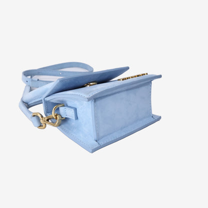 Jacquemus Le Chiquito Mini Bag in Light Blue Nubuck Leather with Gold Hardware