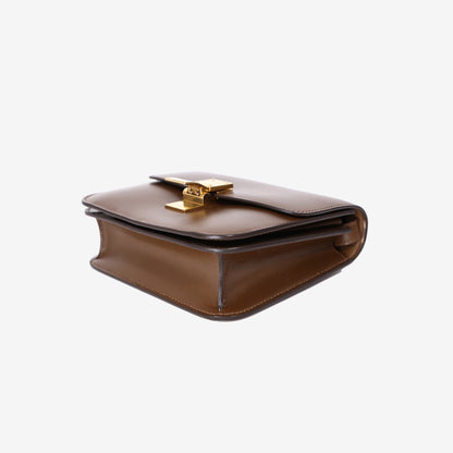 Celine Small Box Bag in Brown Calfskin Leather with Gold Hardware