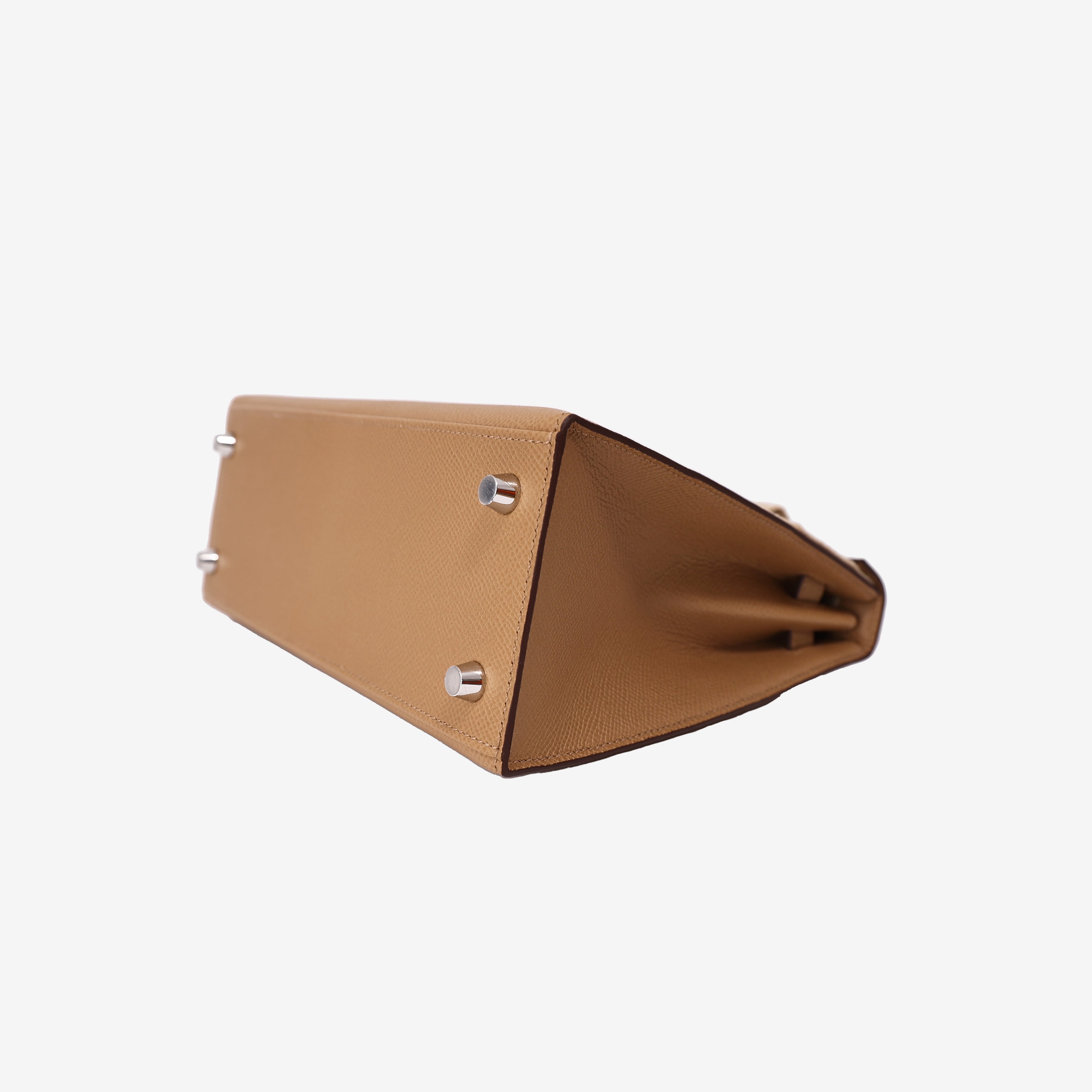 Hermès Kelly 25 in Biscuit Epsom Leather with Palladium Hardware bottom side view