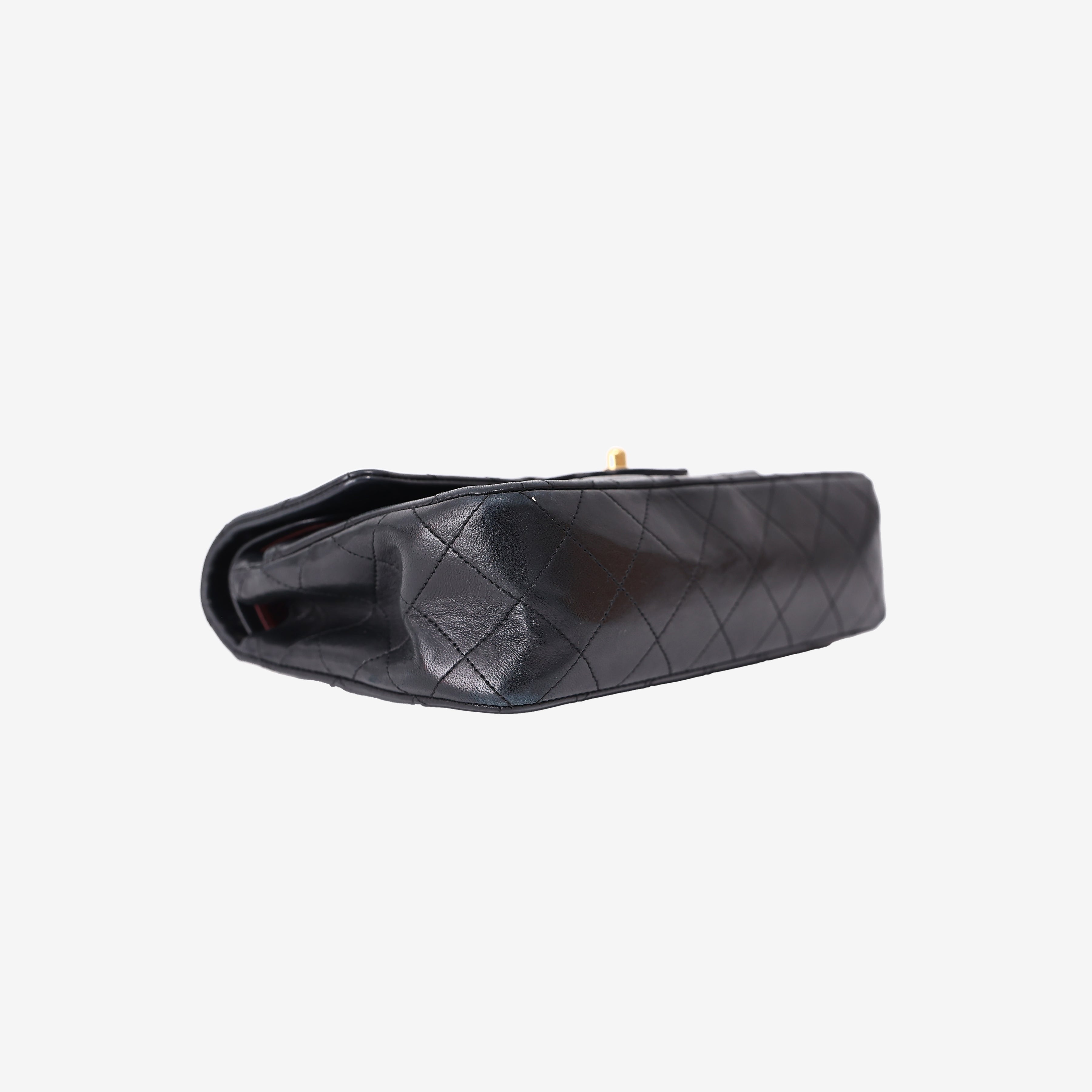 Chanel Vintage Classic Flap Bag in Black Lambskin Leather with Gold Hardware bottom side view