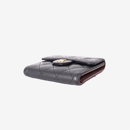 Chanel Classic Flap Wallet in Black Caviar Leather with Gold Hardware