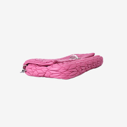 Miu Miu Crystal Shoulder Clutch Bag in Fuchsia Pink Nappa Lambskin with Silver Hardware