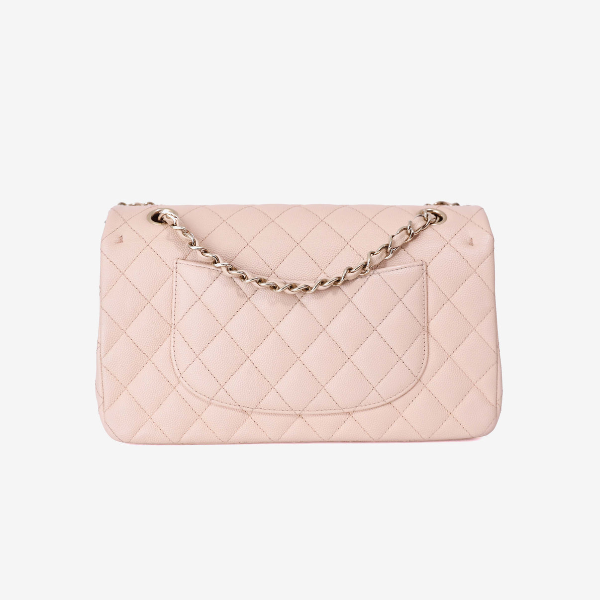Chanel Classic Double Flap Medium Bag in Beige Clair Caviar Leather with Gold Hardware back view