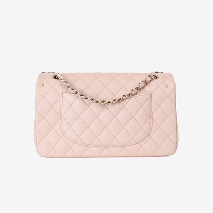 Chanel Classic Double Flap Medium Bag in Beige Clair Caviar Leather with Gold Hardware back view