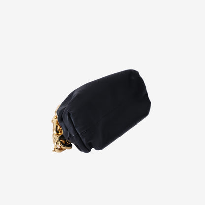 Bottega Veneta Chain Pouch in Black Nappa Leather with Gold Hardware