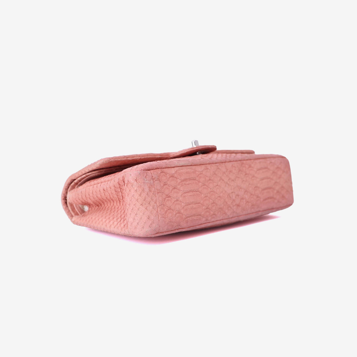 Chanel Classic Double Flap in Pink Python Leather with Silver Hardware bottom side view