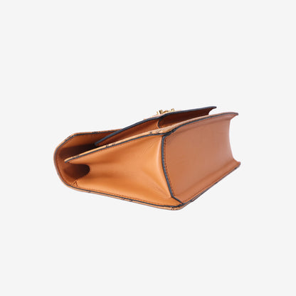 MCM Patricia Visetos Satchel Bag in Cognac Visetos Coated Canvas with Gold Hardware