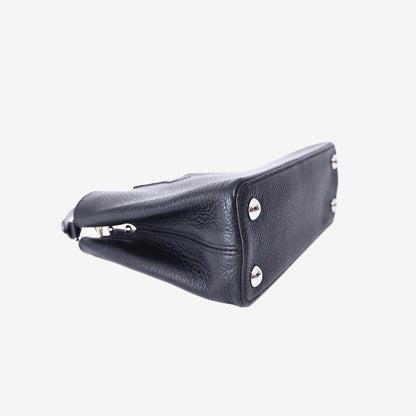 Louis Vuitton Capucines Handbag in Black Taurillon Leather with Silver Hardware