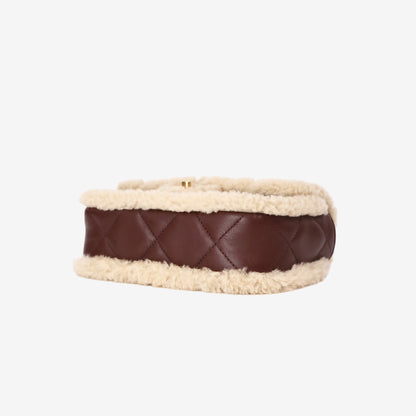 Chanel Shearling Lambskin Quilted Mini Flap in Beige/Brown Lambskin Leather with Shearling bottom side view