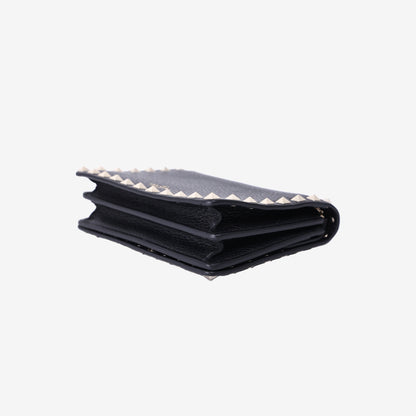 Valentino Garavani Rockstud Wallet on Chain in Black Calfskin Leather with Gold Hardware