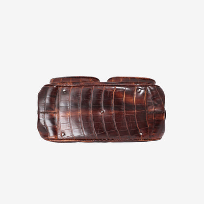 Christian Dior Detective Satchel Medium in Brown Crocodile Leather with Palladium Hardware bottom view