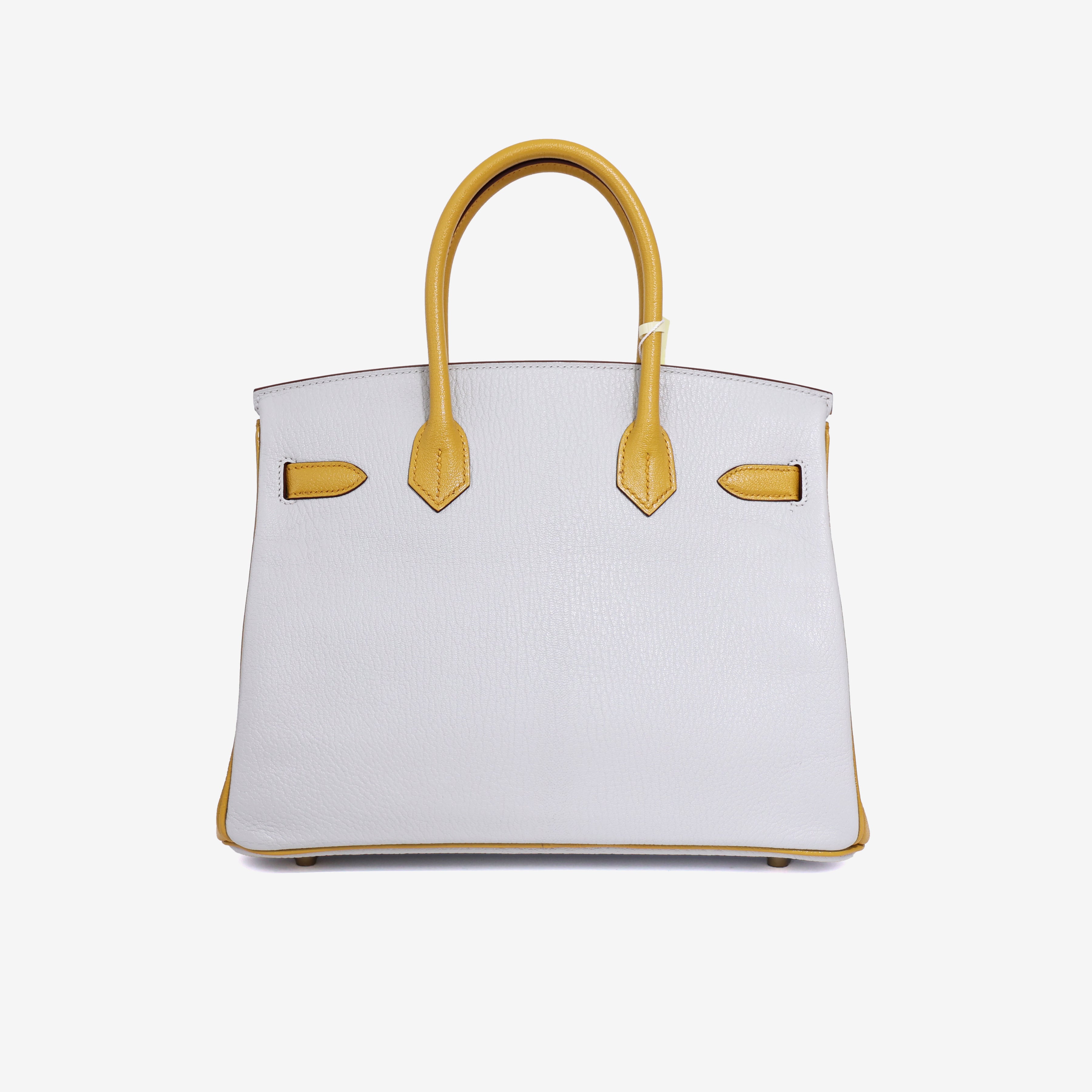 Hermès Birkin 25 in Gris Perle/Yellow Chevre Leather with Gold Hardware back view