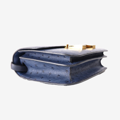 Hermès Constance 18 in Blue Ostrich Leather with Gold-Plated Hardware
