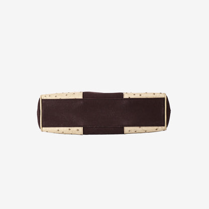 Prada Triangle Ostrich Shoulder Bag in Brown Canvas and Ostrich Leather
