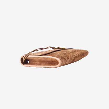 Bottega Veneta Andiamo Intrecciato Long Clutch in Brown Suede Leather with Gold Hardware