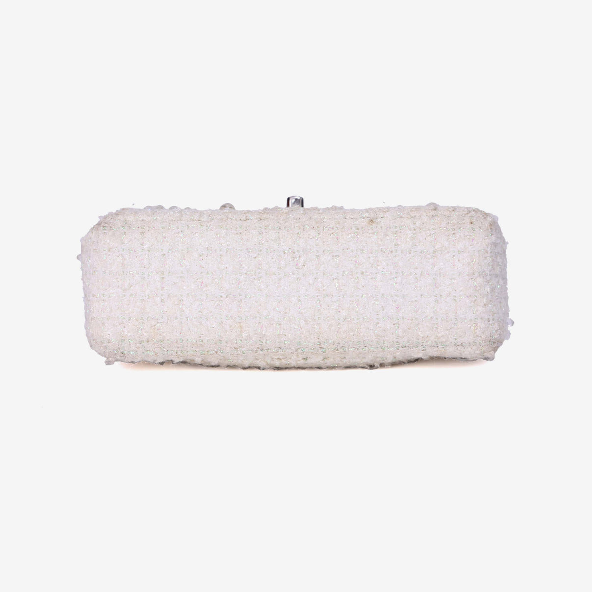 Chanel Tweed Beaded Mini Rectangular Flap in White Tweed with Silver Hardware bottom view