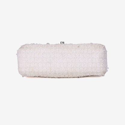 Chanel Tweed Beaded Mini Rectangular Flap in White Tweed with Silver Hardware bottom view