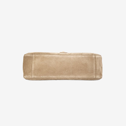 Chanel 26S Maxi Flap Bag in Dark Beige Suede Calfskin Leather with Gold Hardware bottom view
