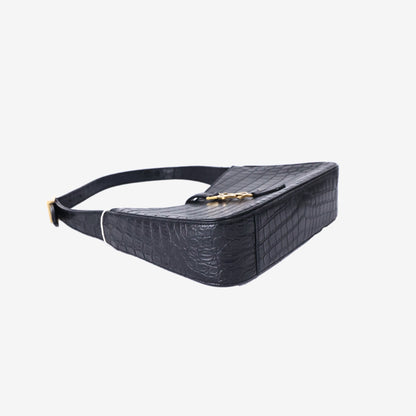 Saint Laurent Le 5 à 7 Shoulder Bag in Noir Croc-Embossed Calfskin Leather