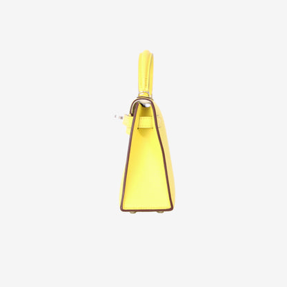 Hermès Mini Kelly 20 in Jaune Citron Chevre Mysore Leather with Palladium Hardware side view