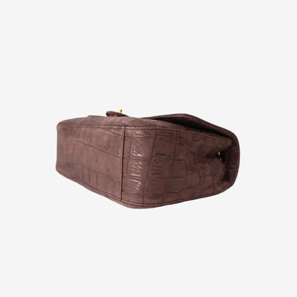 Chanel 26K Crocodile-Embossed Maxi Flap Bag 32 in Brown Suede with Gold Hardware