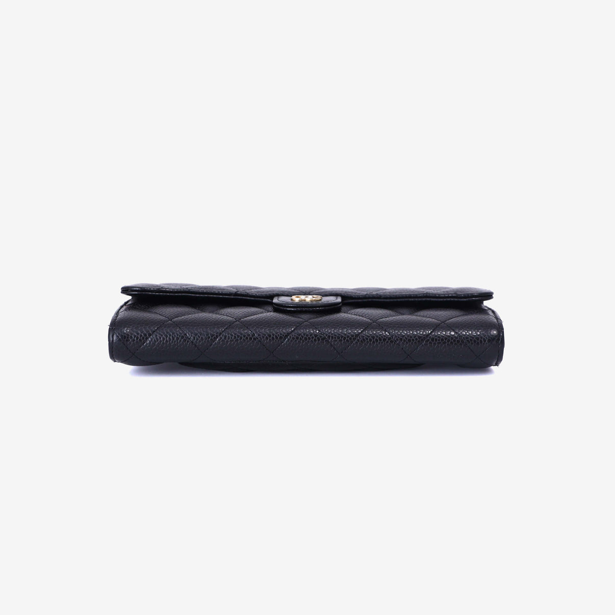 Chanel Classic Long Flap Wallet in Black Caviar Leather with Gold Hardware bottom view