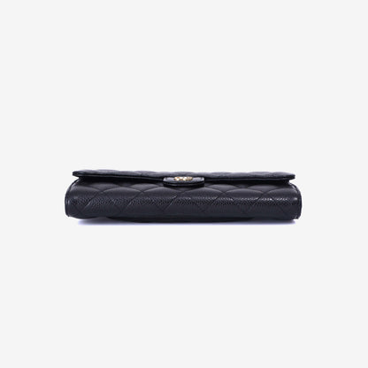 Chanel Classic Long Flap Wallet in Black Caviar Leather with Gold Hardware bottom view